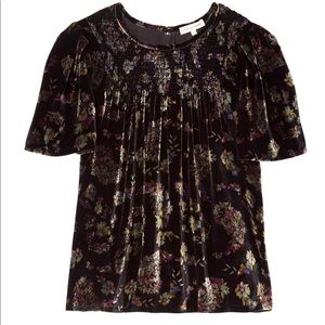 NWOT Rebecca Taylor Velvet Smocked Floral Top